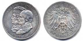 Sachsen - J 139 - Friedrich August III. (1904-1918) - Markgraf Friedrich I. - Uni Leipzig - 5 Mark - f.st