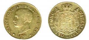 Italien - 1808 M - Napoleon I. (1805-1814) - 40 Lire - ss
