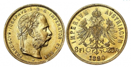 Österreich - Haus Habsburg - 1890 - Kaiser Franz Joseph I. (1848-1916) - 8 Gulden - 20 Francs - vz