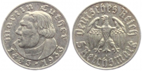 Drittes Reich - J 353 - 1933 A - Martin Luther - 5 Reichsmark - ss+