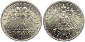 Lübeck - J 82 - 1913 A - großes Stadtwappen - 3 Mark - f.st