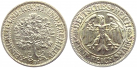 Weimarer Republik - J 331 - 1929 D - Eichbaum - 5 Reichsmark - vz - Schürfstelle