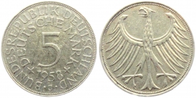 BRD - J 387 - 1958 J - Silberadler - 5 Mark - ss