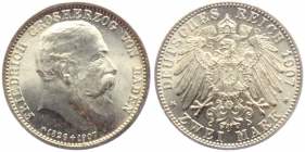 Baden - J 36 - 1907 - Friedrich I. (1852-1907) - Auf den Tod - 2 Mark - st