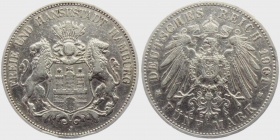 Hamburg - J 65 - 1901 J - Stadtwappen - 5 Mark - ss min. RF