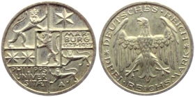 Weimarer Republik - J 330 - 1927 A - Uni Marburg - 3 Reichsmark - vz-st min. RF