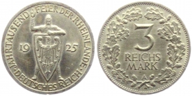 Weimarer Repubik - J 321 - 1925 A - Rheinlande - 3 Mark - vz-st
