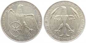 Weimarer Republik - J 337 - 1929 A - Waldeck - 3 Reichsmark - vz