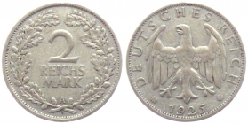 Weimarer Republik - J 320 - 1925 A - 2 Reichsmark - ss-vz
