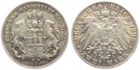 Hamburg - J 63 - 1906 J - Stadtwappen - 2 Mark - f.vz