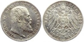 Württemberg - J 175 - 1909 F - Wilhelm II. (1891 - 1918) - 3 Mark - vz min. RF
