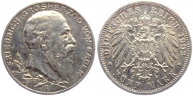 Baden - J 31 - 1902 - Friedrich I. (1852-1907) - Zum 50-jährigen Regierungsjubiläum - 5 Mark - ss+