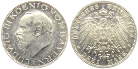 Bayern - J 52 - 1914 D - Ludwig III. (1913-1918) - 3 Mark - vz min. RF