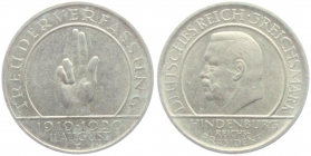 Weimarer Republik - J 340 - 1929 E - Schwurhand - 3 Reichsmark - vz