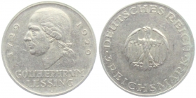 Weimarer Republik - J 335 - 1929 G - Gotthold Ephraim Lessing - 3 Reichsmark - vz