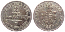 Sachsen - 1866 B - Johann I. (1854-1873) - 2 Neugroschen / 20 Pfennig - ss-vz