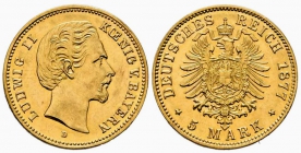Bayern - J 195 - 1877 D - König Ludwig II. (1864-1886) - 5 Mark - f.st