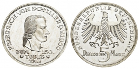 BRD - J 389 - 1955 F - Friedrich von Schiller - 5 Mark - PP - Polierte Platte