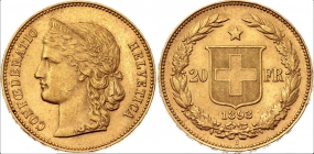 Schweiz - 1893 B - Kopf der Helvetia - 20 Franken - vz-st