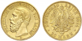 Baden - J 187 - 1874 G - Friedrich I. von Baden (1852-1907) - 20 Mark - gutes vz