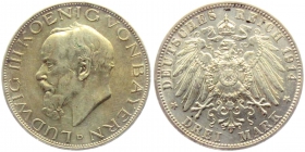 Bayern - J 52 - 1914 D - Ludwig III. (1913-1918) - 3 Mark - vz+