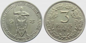 Weimarer Republik - J 321 - 1925 A - Rheinlande - 3 Reichsmark - vz