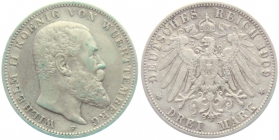 Württemberg - J 175 - 1909 F - Wilhelm (1891-1918) - 3 Mark - ss+