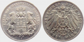 Hamburg - J 64 - 1908 J - Stadtwappen - 3 Mark - vz+