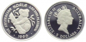 Australien - 1990 - Platin Koala - 5 Dollars - PP im Folder mit Echtheitszertifikat