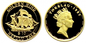 Tokelau - 1997 - Segelschiff Golden Hind - Elisabeth II. (1952-2022) - 10 Dollars - 1/25 Unze - PP