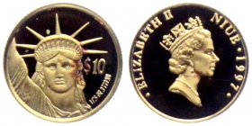 Niue - 1997 - Freiheitsstatue in New York - 10 Dollars - 1/25 Unze - PP fleckig (Patina)