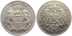 Hamburg - J 65 - 1895 J - Stadtwappen - großer Adler - 5 Mark - ss+