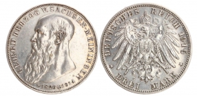 Sachsen-Meiningen - J 155 - 1915 D - Georg II. (1866-1914) - Auf seinen Tod mit Lebensdaten - 3 Mark - vz