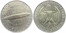 Weimarer Republik - J 343 - 1930 A - Graf Zeppelin - 5 Reichsmark - vz RF