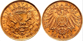 Bremen - J 204 - 1907 J - Stadtwappen - großer Adler - 10 Mark - f.st