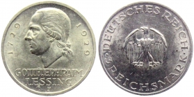 Weimarer Republik - J 335 - 1929 F - Gotthold Ephraim Lessing - 3 Reichsmark - vz