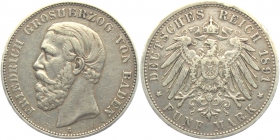 Baden - J 29 - 1891 G - Friedrich I. (1852 - 1907) - 5 Mark - ss+