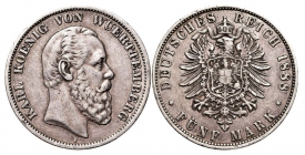 Württemberg - J 173 - 1888 F - Karl (1764-1891) - 5 Mark - ss-vz min Rf