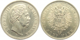 Bayern - J 42 - 1875 D - König Ludwig II. (1864 - 1886) - 5 Mark - vz-st