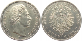Bayern - J 42 - 1875 D - König Ludwig II. (1864 - 1886) - 5 Mark - vz