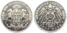 Hamburg - J 65 - 1908 J - Stadtwappen - 5 Mark - ss-vz