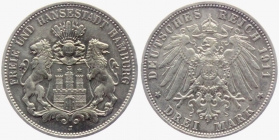 Hamburg - J 64 - 1911 J - Stadtwappen - 3 Mark - vz