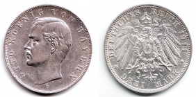 Bayern - J 47 - 1911 D - König Otto (1886 - 1913) - 3 Mark - vz-st