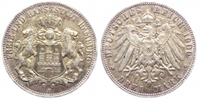 Hamburg - J 64 - 1909 J - Stadtwappen - 3 Mark - vz