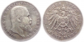 Württemberg - J 176 - 1902 F - Wilhelm (1891-1918) - 5 Mark - ss+