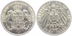 Hamburg - J 64 - 1909 J - Stadtwappen - 3 Mark - vz-RF