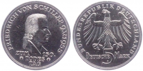 BRD - J 389 - 1955 F - Friedrich von Schiller - 5 Mark - f.st