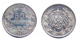 Kaiserreich  - J 15 - 50 Pfennig - großer Adler - vz min. RF