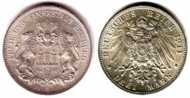Hamburg - J 64 - 1911 J - Stadtwappen - 3 Mark - f.st