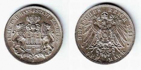 Hamburg - J 64 - 1911 J - Stadtwappen - 3 Mark - f.st